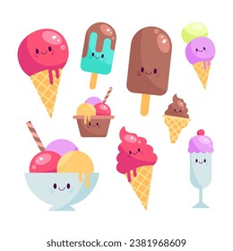 Set of illustrations related to Ice cream