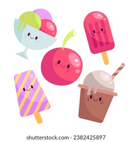 Conjunto de ilustraciones relacionadas con los helados