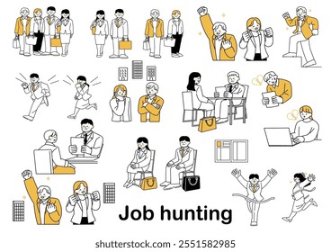 Set of Illustrations Related to Job Change and Employment