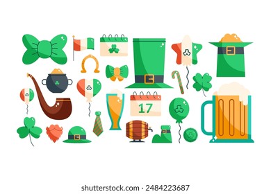 Set of illustrations related to Saint Patrick's elements