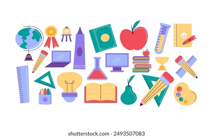 Set of illustrations related to school elements