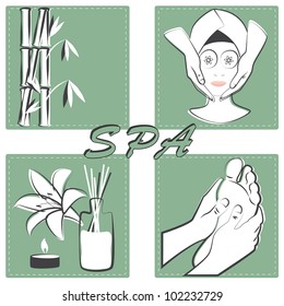 A set of illustrations related to spa treatments