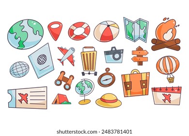 Set of illustrations related to travel and business