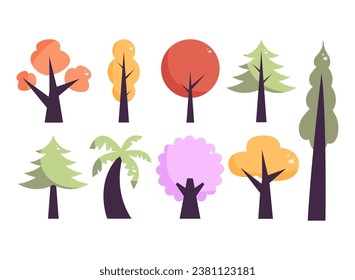 Set of illustrations related to trees