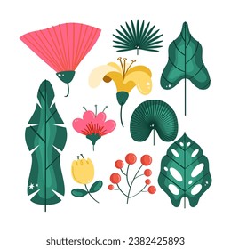 conjunto de ilustraciones relacionadas con plantas tropicales