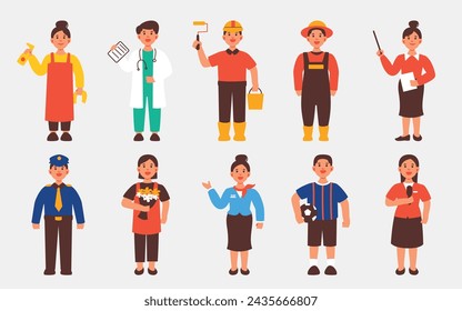 A set of illustrations representing various professions, from healthcare to construction, perfect for educational or workforce themes.