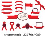 A set of illustrations of ribbons of various shapes. Ornaments, letter decorations. red.