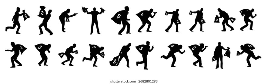 set of illustrations of robber silhouettes 
