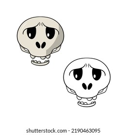 A set of illustrations, A sad character, a cute cartoon skull for a holiday, a vector in cartoon style on a white background