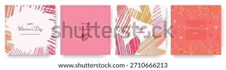 A set of illustrations for Saint Valentine's Day with abstract graphical and botanical elements. Looks cute and fresh. Can be used as greeting cards, invitations, Valentine messages, social media post