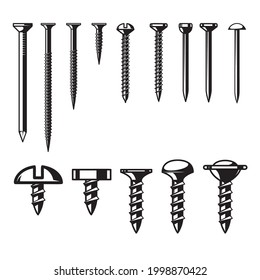 Set Illustrations Screws Nails Design Element Stock Vector (Royalty ...