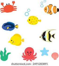 Set of illustrations of sea creatures