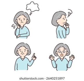 Set of illustrations of senior women in various poses.