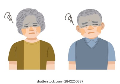 A set of illustrations showing the upper bodies of an elderly man and an elderly woman looking dejected.