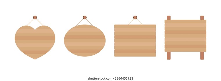 A set of illustrations of signs and boards made of wood of various shapes and forms.