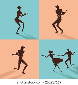 set of illustrations silhouettes dancing rock 'n' roll  in retro styles