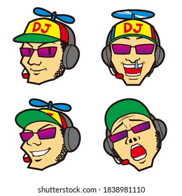 set of illustrations, silly DJ facial expressions