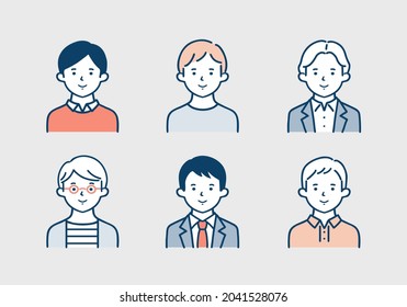 Set of illustrations of a smiling young man