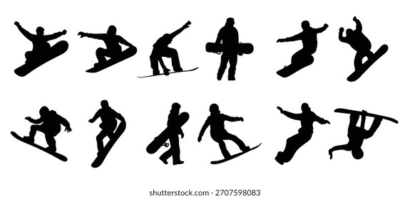 Illustrationssatz von Snowboard-Silhouetten 