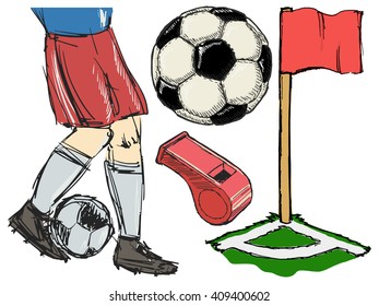 Set of illustrations of soccer topic
