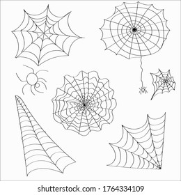 Satz von Illustrationen Spinne und Cobweb. Schwarz-Weiß-Vektorgrafik