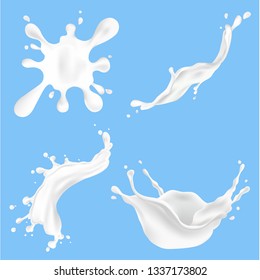 un conjunto de ilustraciones de salpicaduras de leche. ilustración vectorial