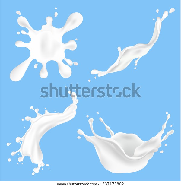 牛乳から飛び散る水しぶきのイラストのセット ベクターイラスト のベクター画像素材 ロイヤリティフリー