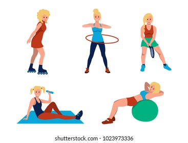 Set of illustrations "Sport woman". Flat style. Vector illustration