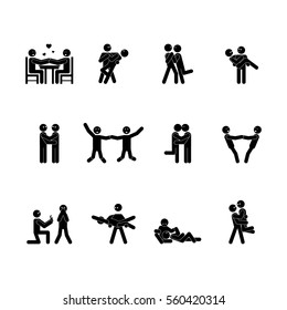 A set of illustrations stick figure for website - vector icons love little human relationship people date feelings pictogram icon