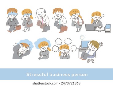 Set of illustrations of stressed businessmen