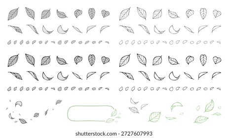 Eine Reihe von Illustrationen von stilvollen Linien Zeichnungen von Blättern tanzen im Wind