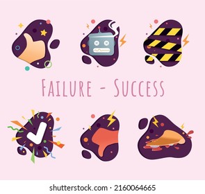 Conjunto de ilustraciones exitosas, fallos, errores, advertencias, no permitidas para su sitio web o aplicación móvil