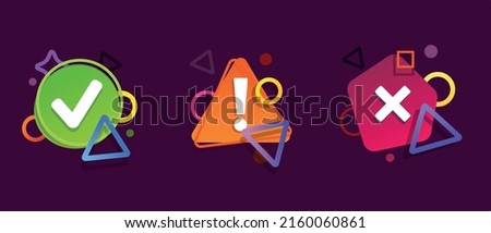 Set of illustrations Success, Failure and Warning or Danger