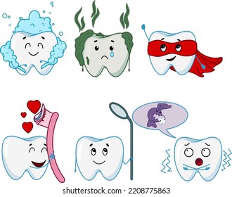set with illustrations of teeth in different poses
