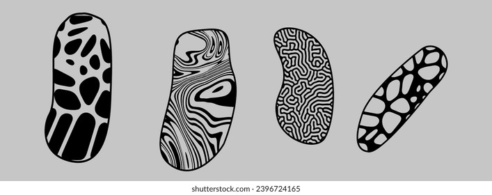 Set of illustrations of textured stones in Scandinavian minimal style