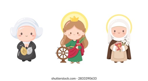 set of illustrations of the three Catherines