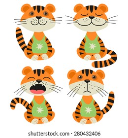 Set of illustrations with tigers. Emotions.