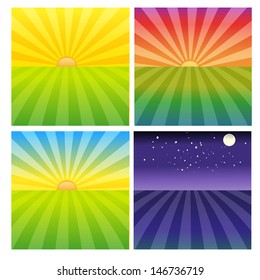 set of illustrations of time of day