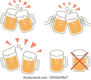 A set of illustrations toasting with beer