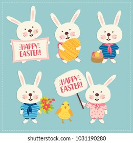 Set of illustrations with traditional greetings. Happy Easter! Can be used for scrapbook, banner, print, etc.