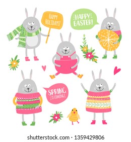 Set of illustrations with traditional greetings. Happy Easter! Can be used for scrapbook, banner, print, etc.