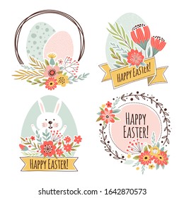 Set of illustrations with traditional greetings. Happy Easter!  