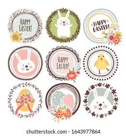 Set of illustrations with traditional greetings. Happy Easter!  