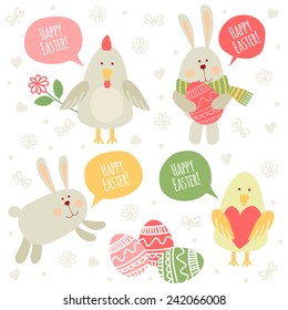 Set of illustrations with traditional greetings. Happy Easter!