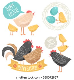 Set of illustrations with traditional greetings. Happy Easter!