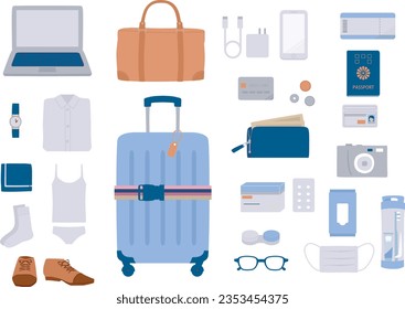 Set of illustrations of travel belongings