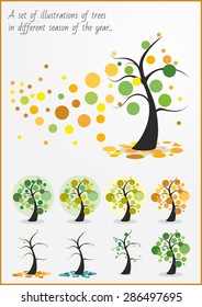 A set of illustrations of trees in different season of the year
