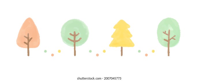 A set of illustrations of trees and plants in watercolor style.