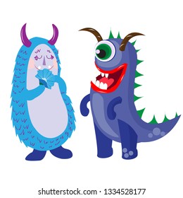 A set of illustrations of typical cartoon monsters. Hand drawn illustration with cute and lovely characters, Vector illustration.