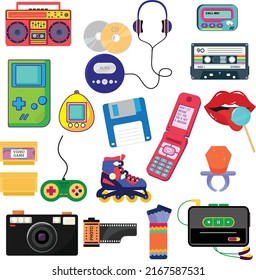 Set of Illustrations of Various 90's Hits on a White background.